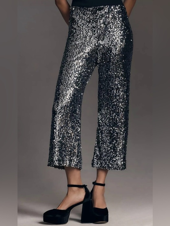 Maeve Pants - Maeve The Colette Cropped Wide Leg Sequin Pants 28 Petite Party Fancy Waist 30